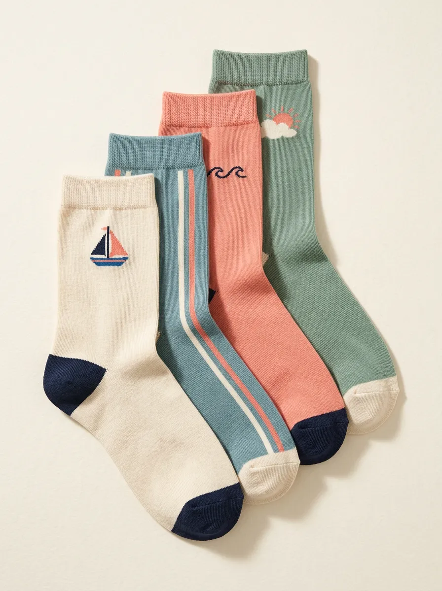 Patterned Four-Pair Casual Socks