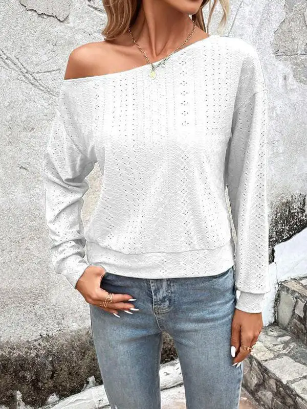 Long Sleeve Relaxed Asymmetric Panel Detail One Shoulder T-Shirt