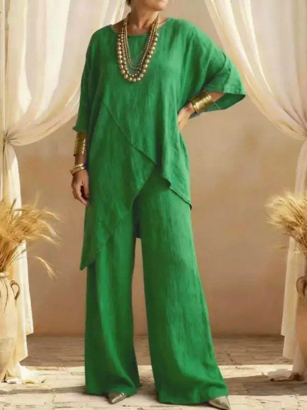 Relaxed Asymmetric Blouse And Pants Set