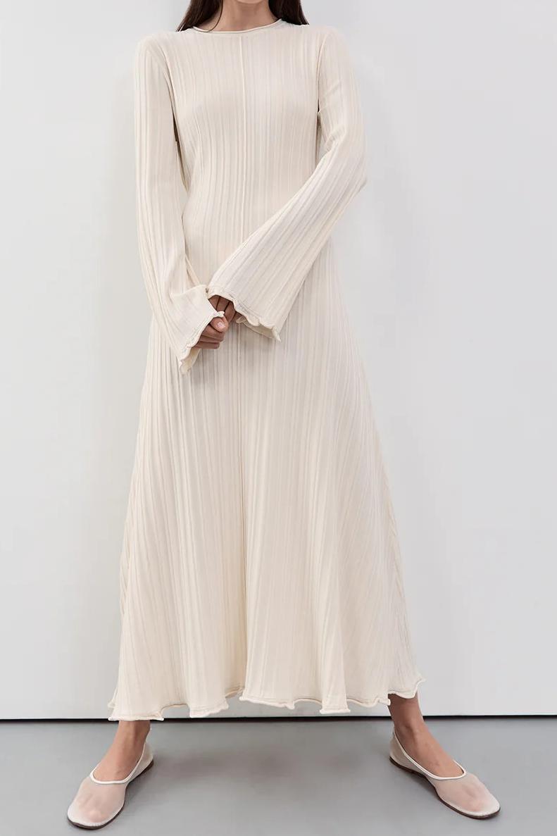 CREAM KNIT MIDI DRESS