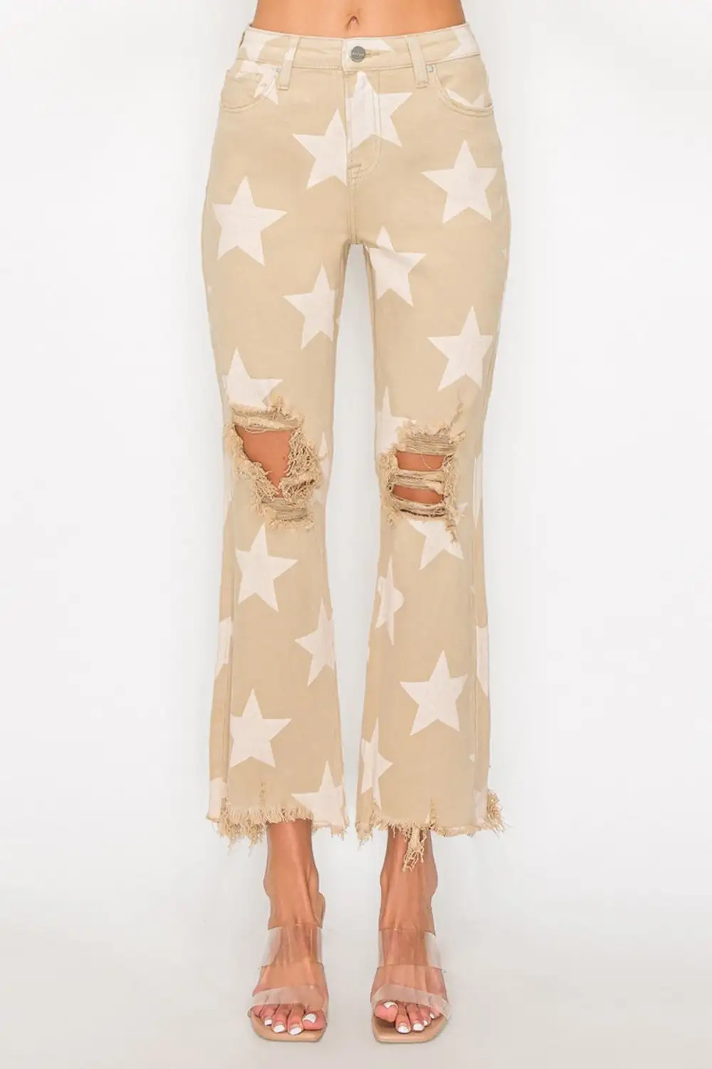 Easy High Waist Frayed Hem Denim Jeans