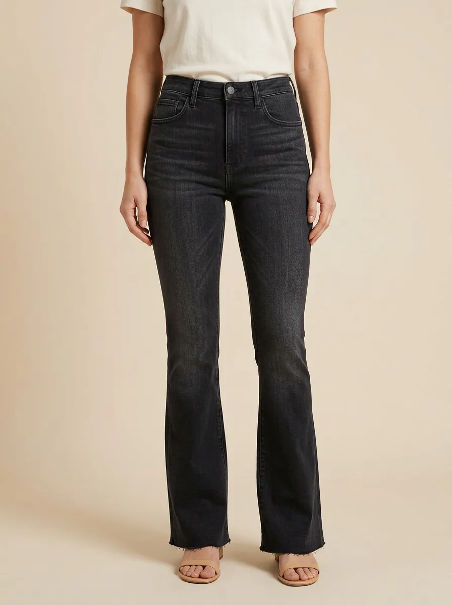 Women's High-Rise Raw Hem Flare Jeans