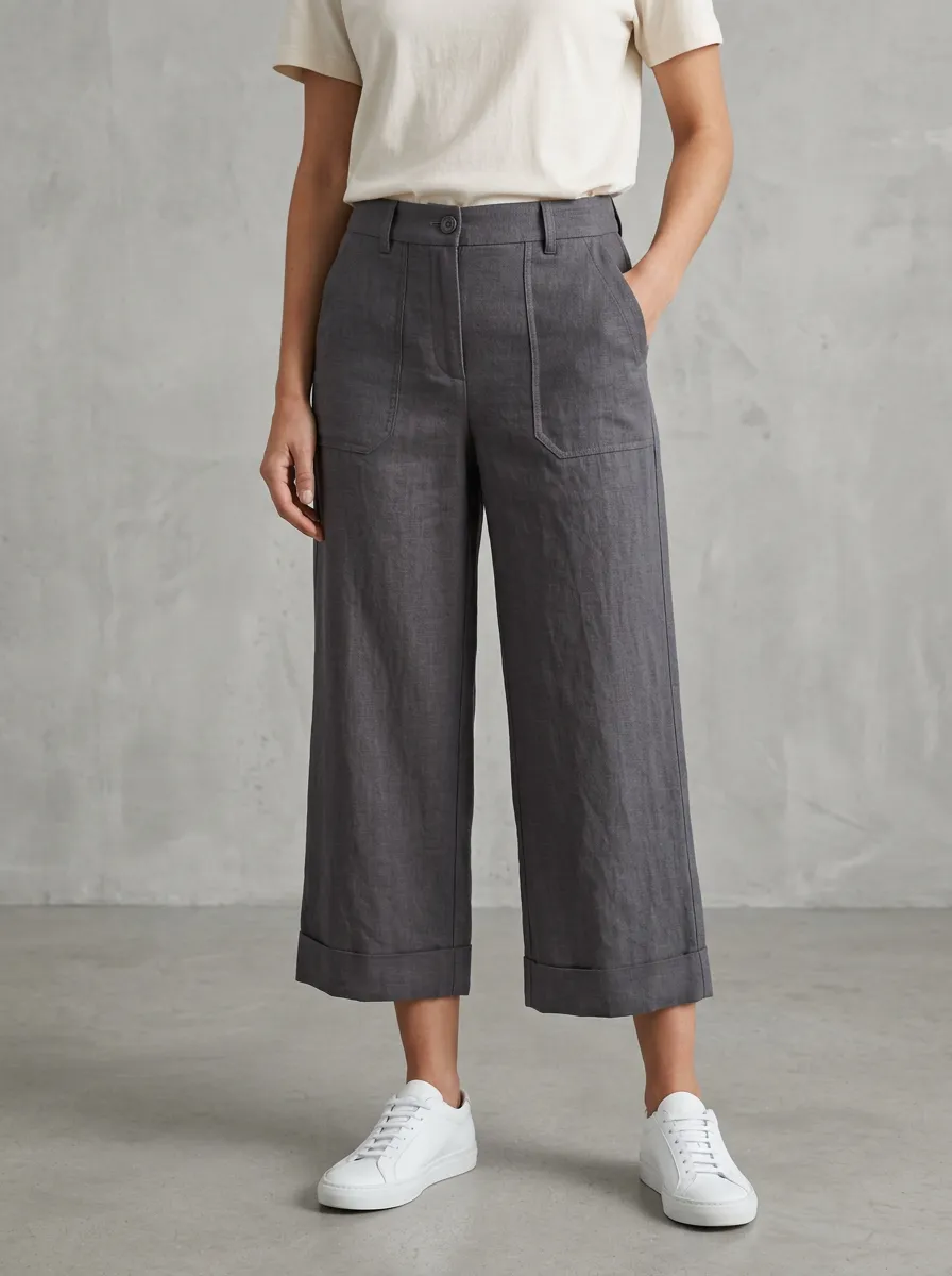 Relaxed Linen Blend Fit Women's Cropped Pants