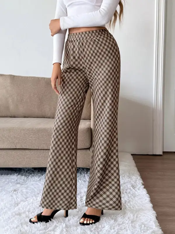 Relaxed Plaid High Waist Wide Leg Pants