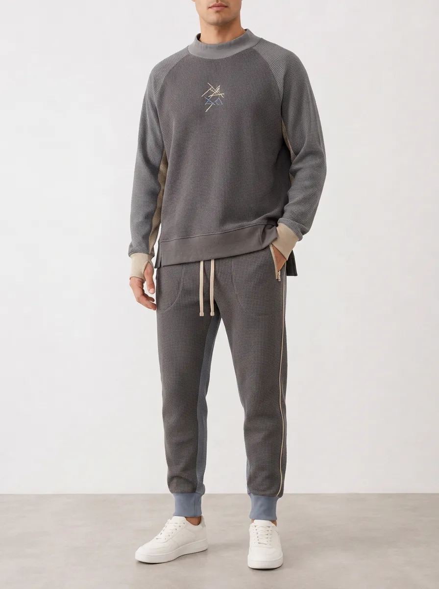 Men's Minimalist Geometric Embroidered Waffle Knit Top