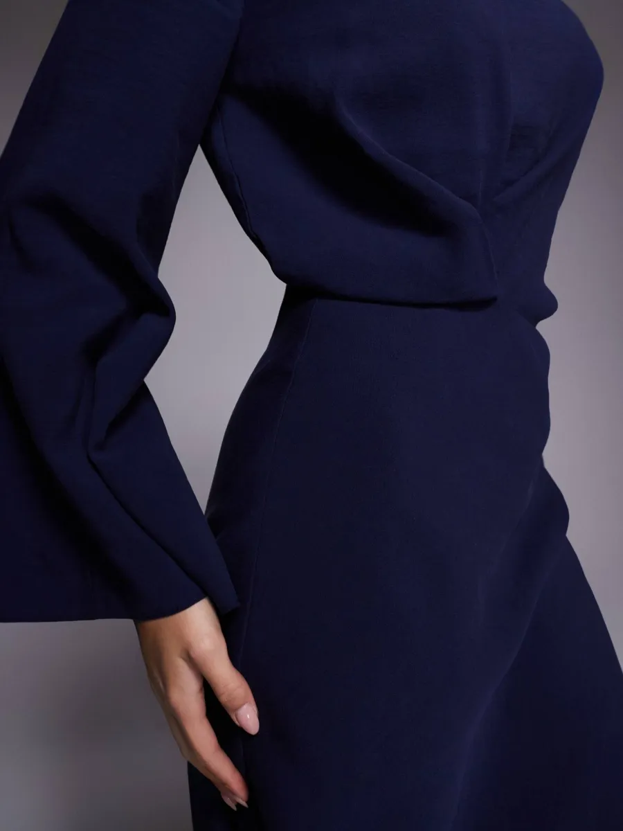 Knot-Waist Long Sleeve Dress