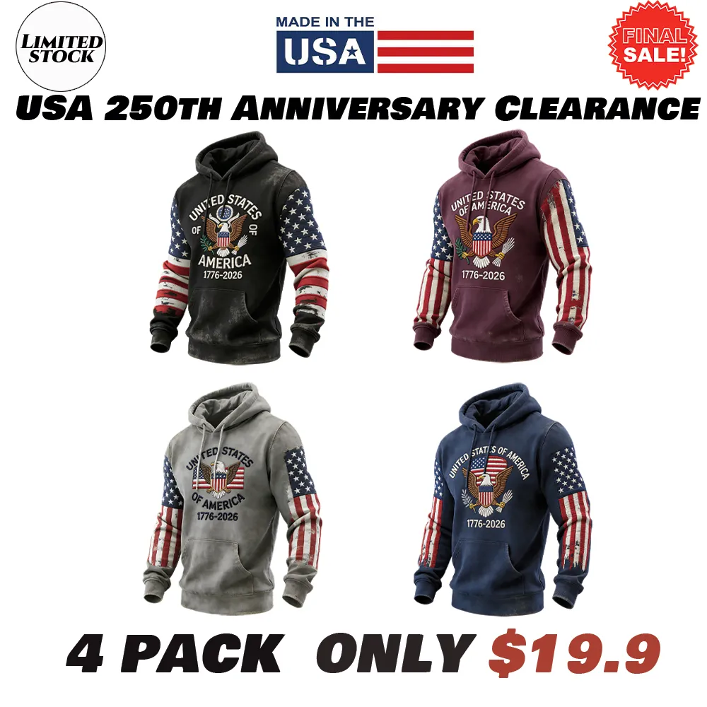 USA 250Th Anniversary ✦ Final Clearance Sale UNITED STATES OF AMERICA Embroidery Pattern Patchwork Hooded Sweatshirt