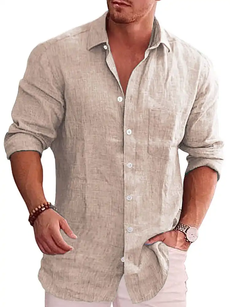 Classic Casual Button Down Cotton Linen Shirt