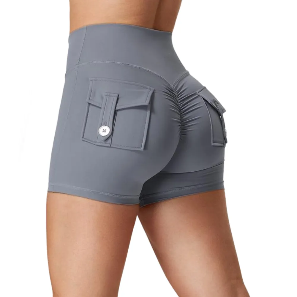 Scrunch Workout Shorts with Pockets Charm Gym Biker Shorts for Women High Waisted Yoga Booty Shorts elastic athletic