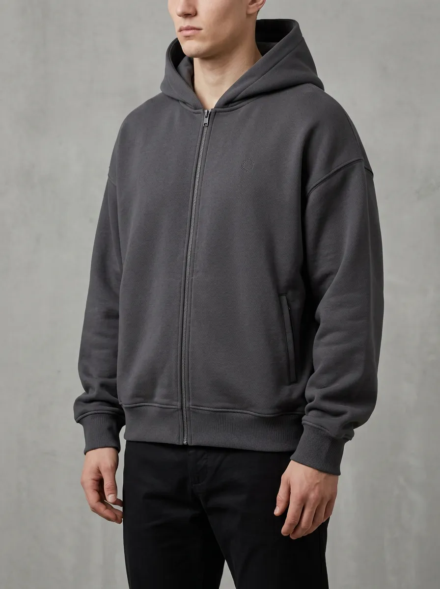 Men's Minimalist Geometric Logo Embroidered Zip-up Hoodie
