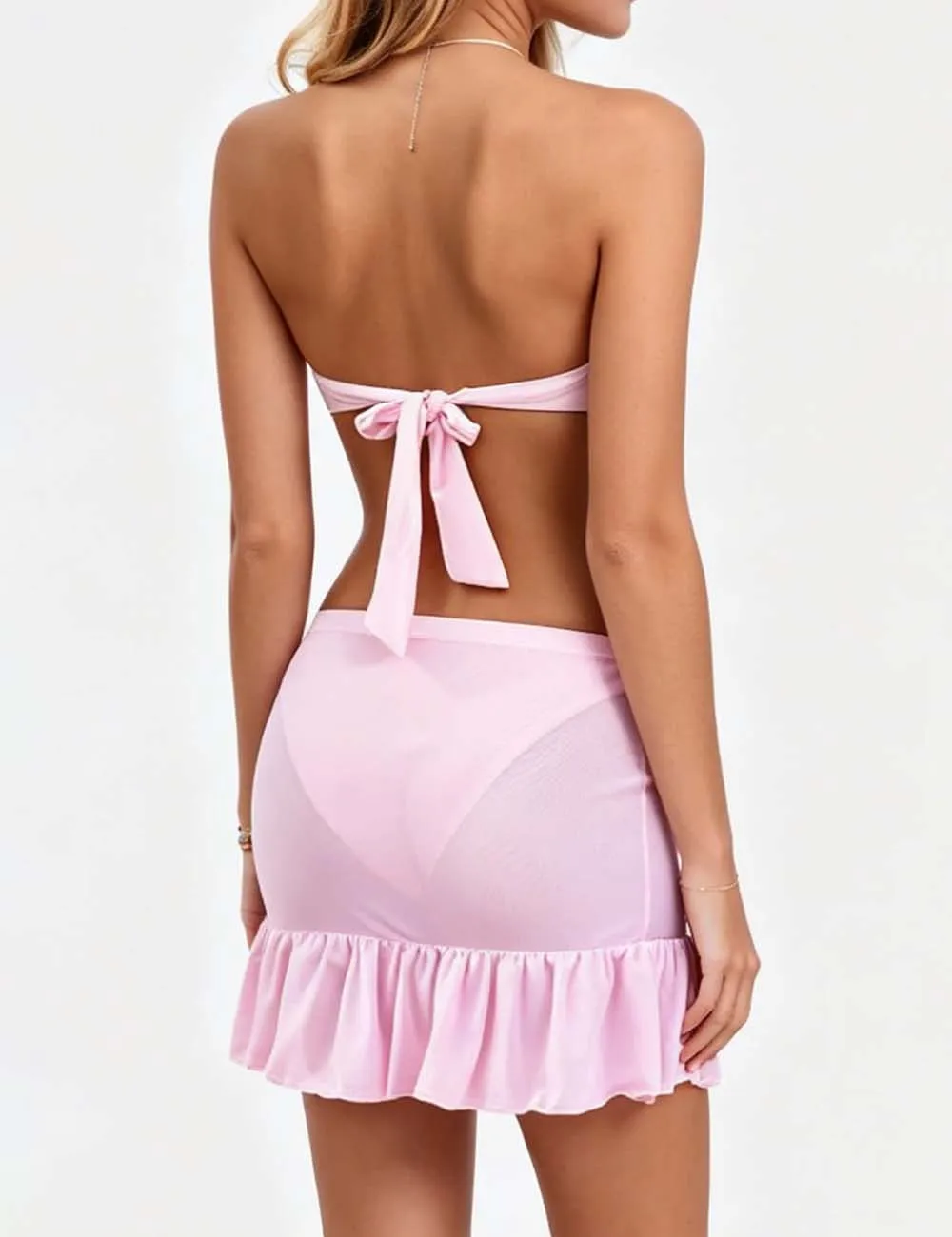 Starfish Two Piece Swimsuit Bandeau Bikini Set with Ruffle Mini Skirt