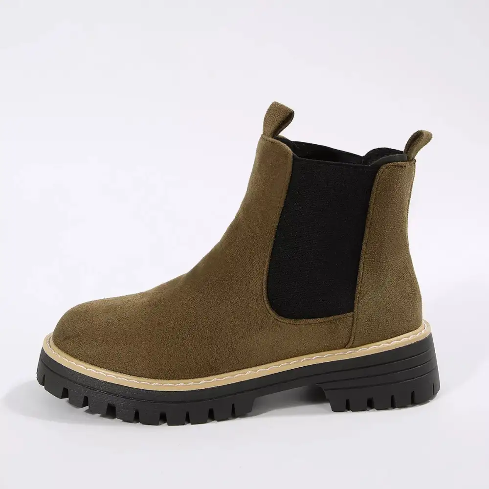 Layered Round Toe Block Heels Boots