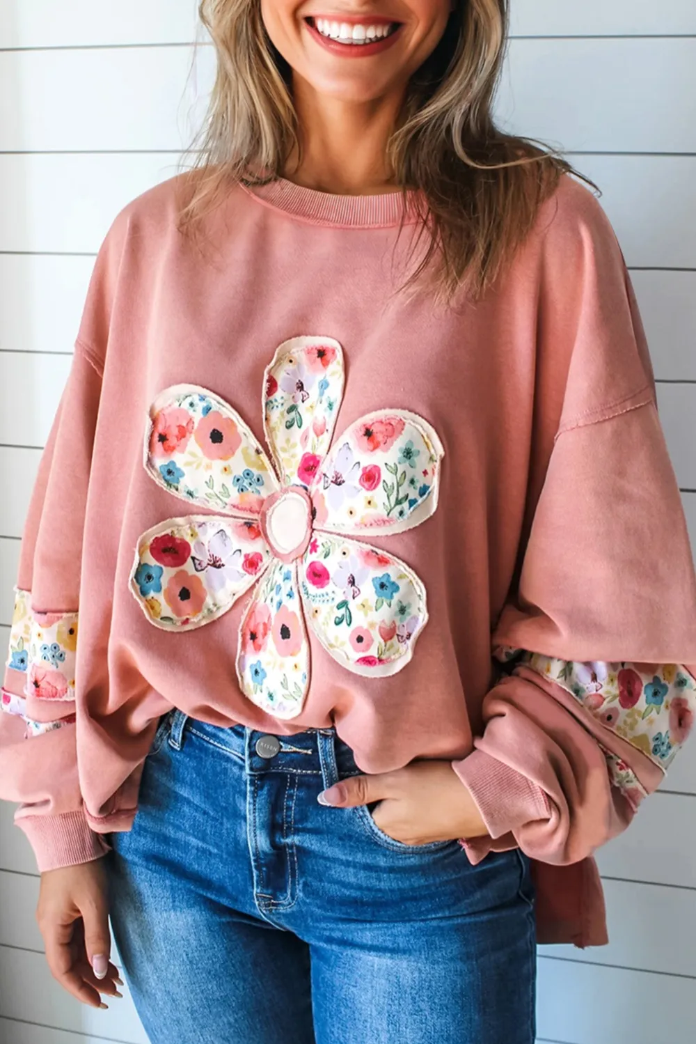 Easygoing Relaxed Floral Pullover Sweatshirt