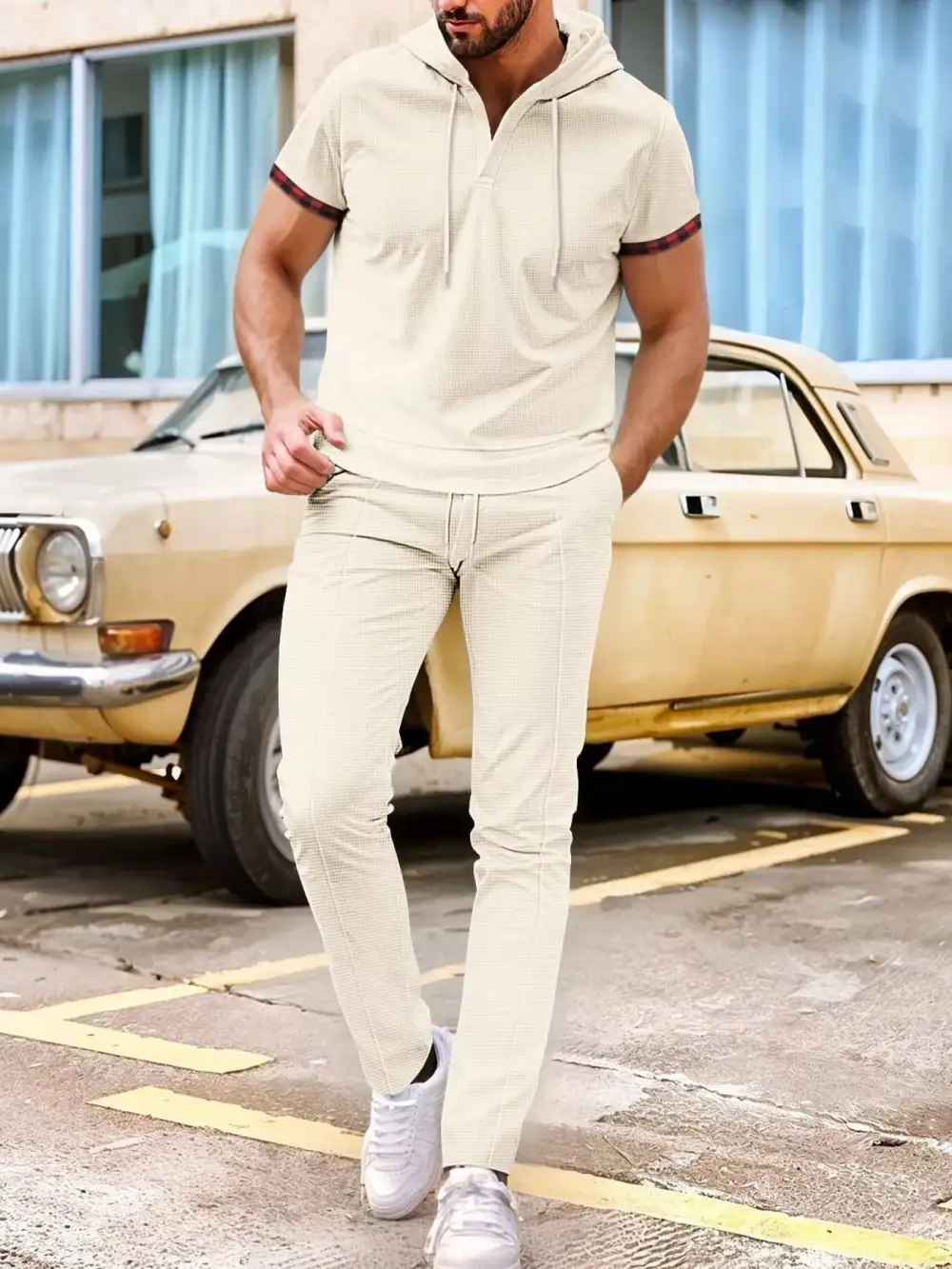 Men's Full Size Casual Short Sleeve Hoodie and