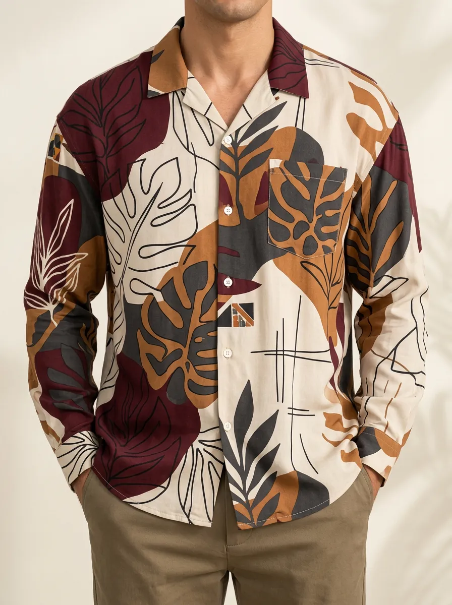 Men's Botanical Inspired Printed Long Sleeve Shirt
