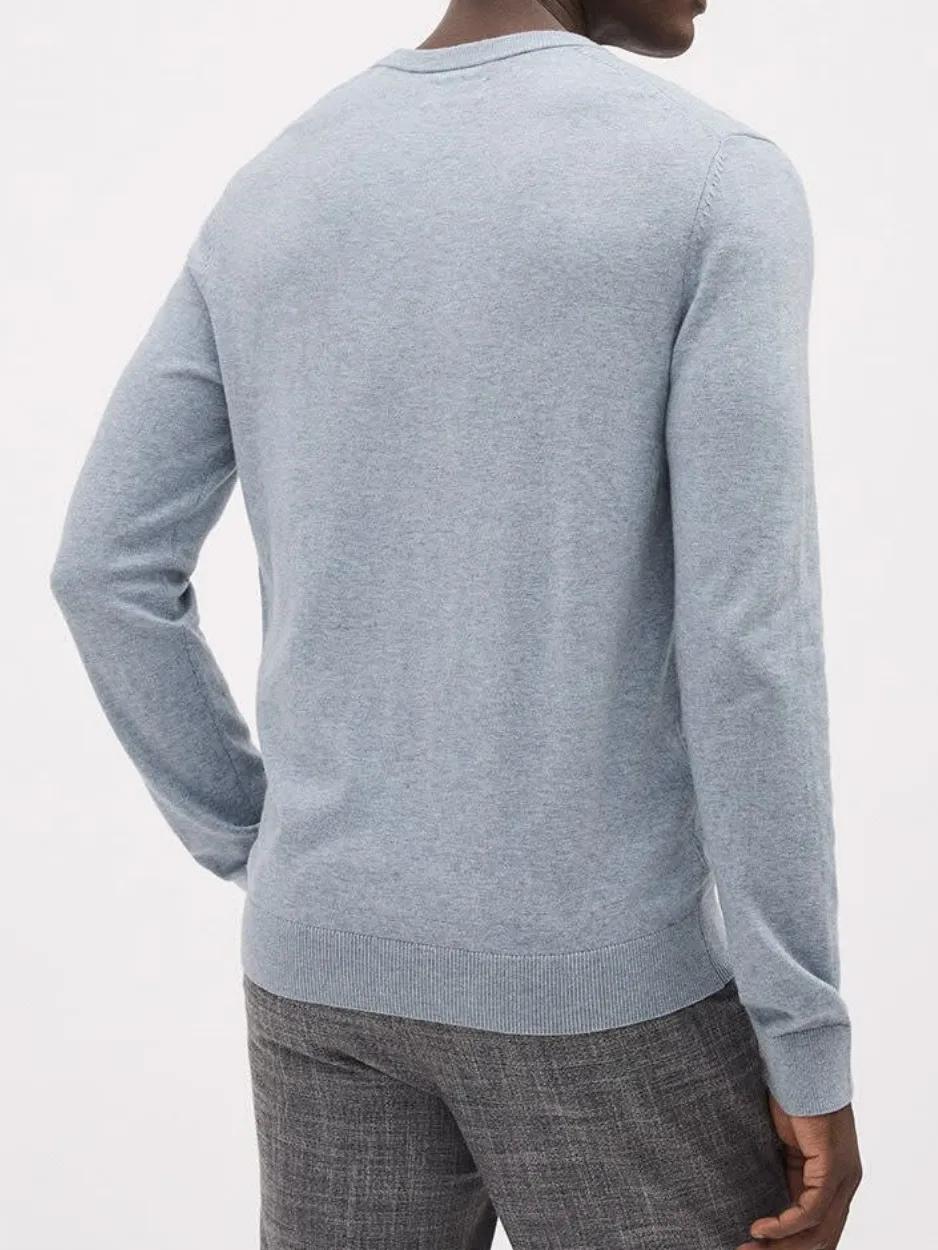 Silky Blue Long-Sleeve Crew-Neck Sweater