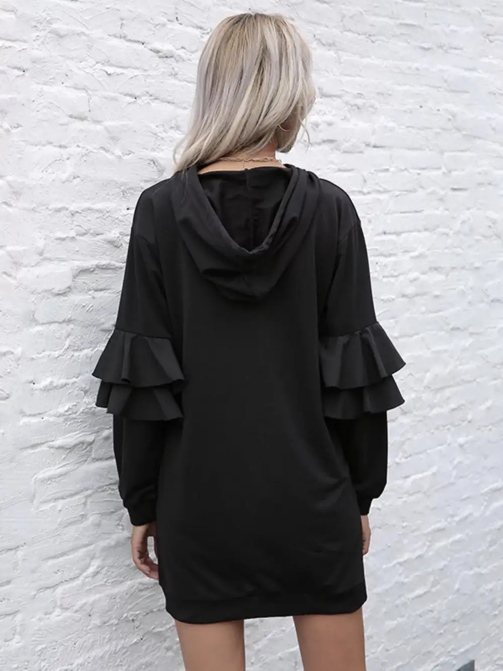 Ruffle Long Sleeve Hooded Mini Dress