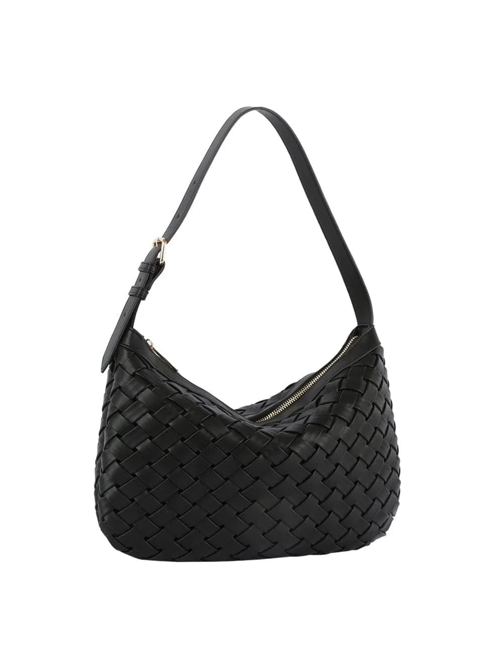 Versatile Detail Woven Pocketed Faux Leather Hobo Shoulder Bag
