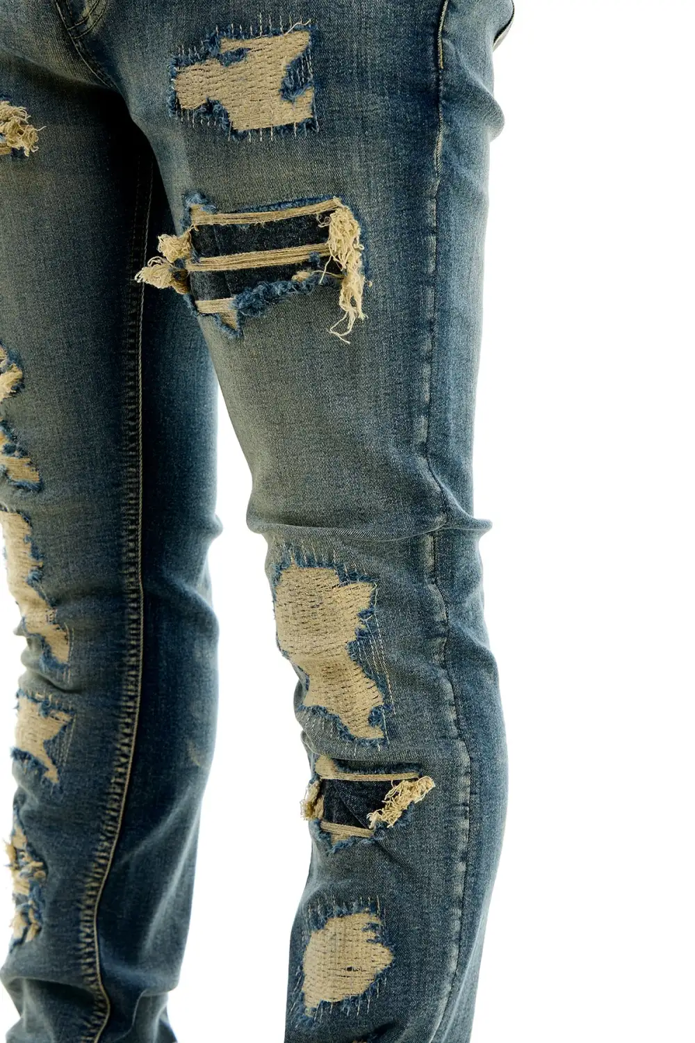 Men's Streetwear Skinny Stacked Distressed Jeans