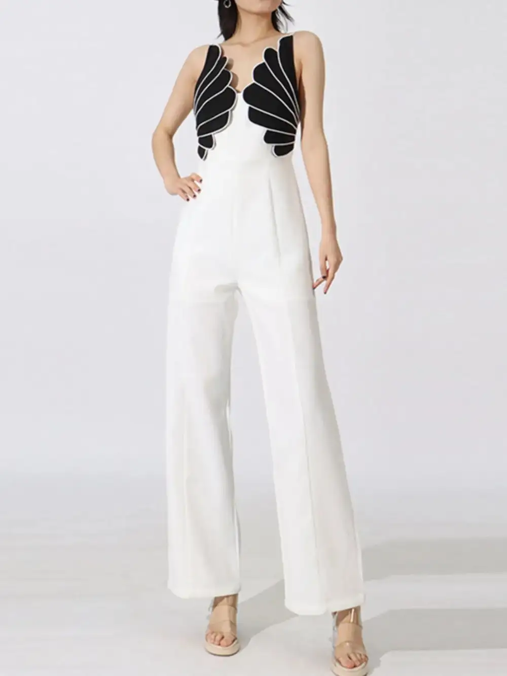 Contrast Sleeveless Wide Leg Jumpsuit