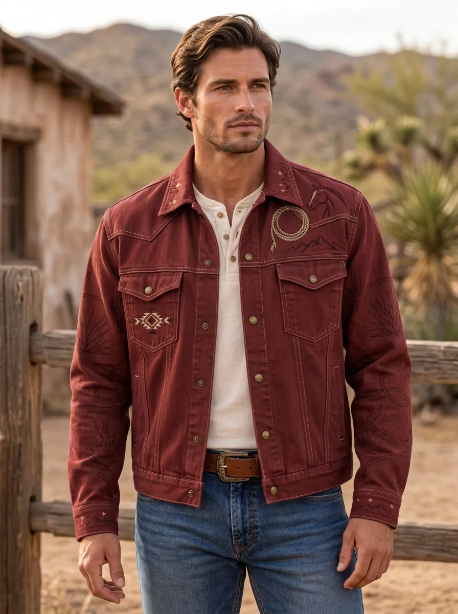 Men's Western Cowboy Horse Lasso Geometric Jacket