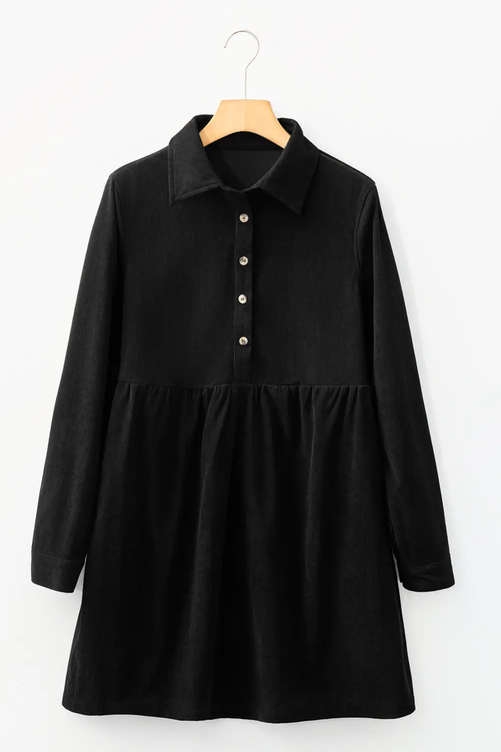Corduroy Half Button Long Sleeve Mini Dress