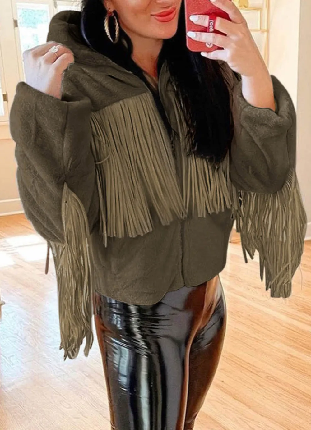 Fringed Full Zipper Fleece Jacket