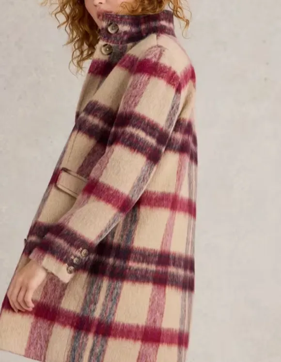 Check Coat In Pink Multi