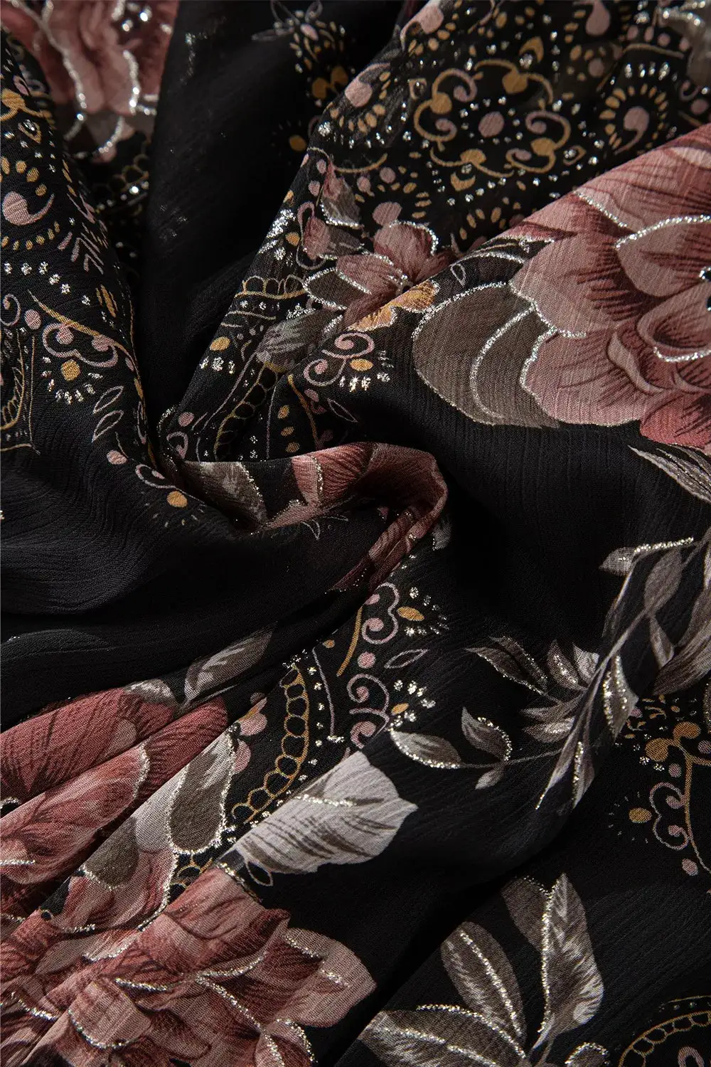 Textured Detail Floral Printed Mini Dress