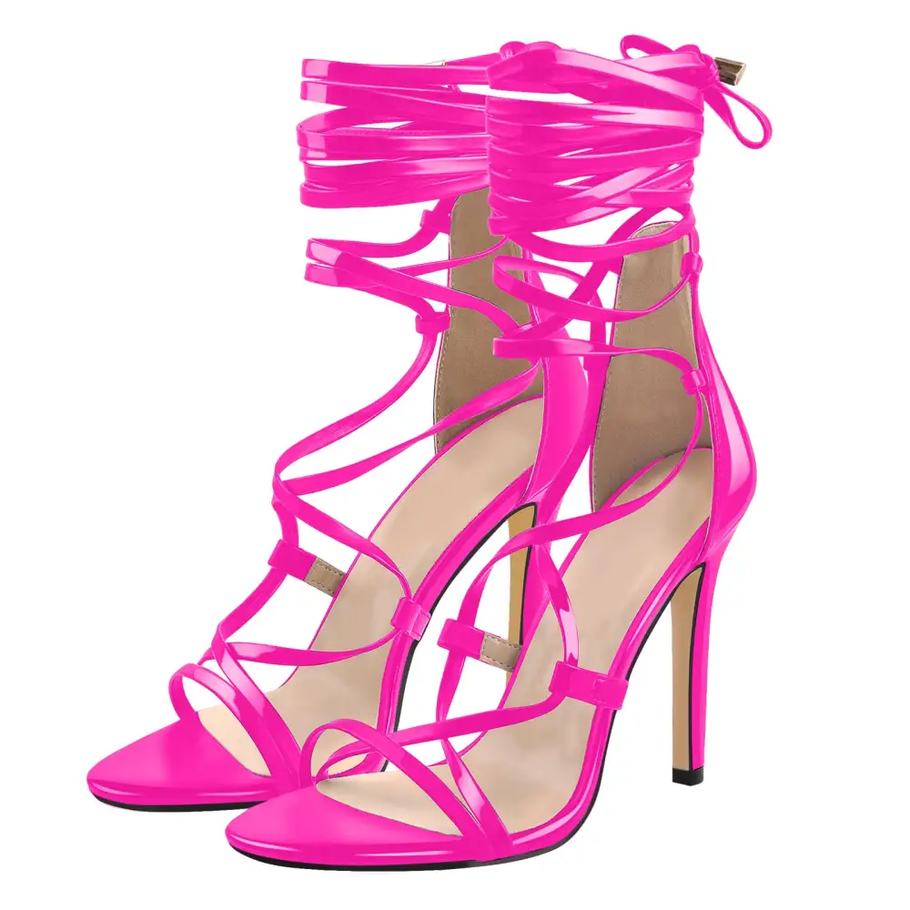 Gladiator Round Toe Lace Up Stiletto Modern Sandals