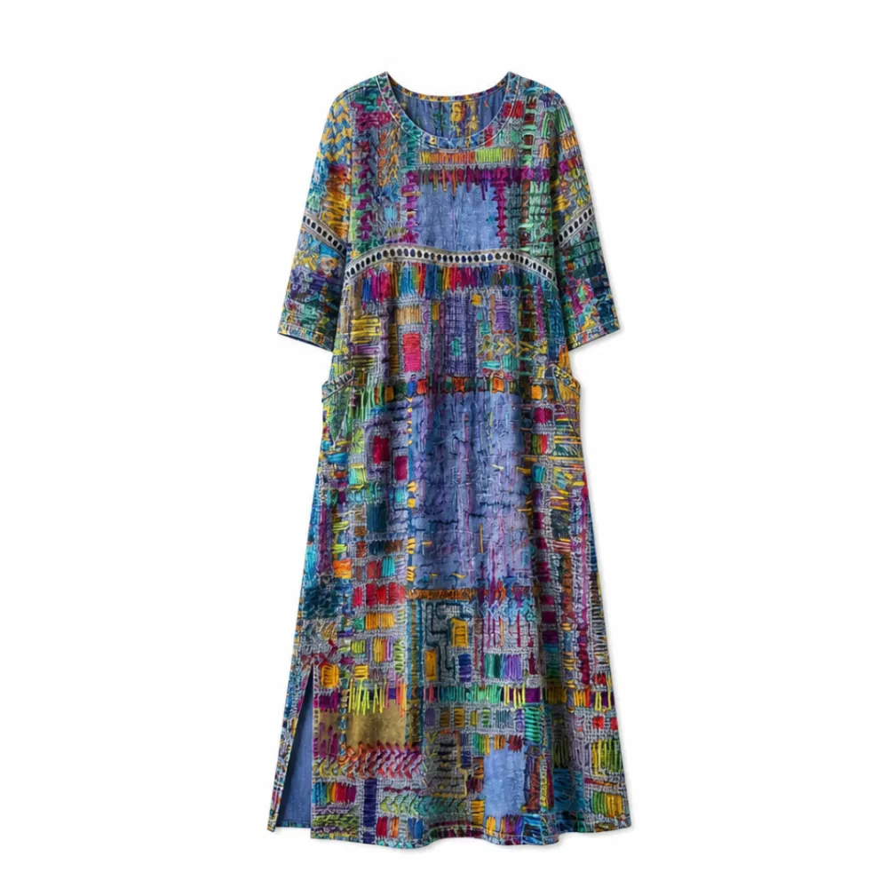 Painterly Patchwork Midi Dress