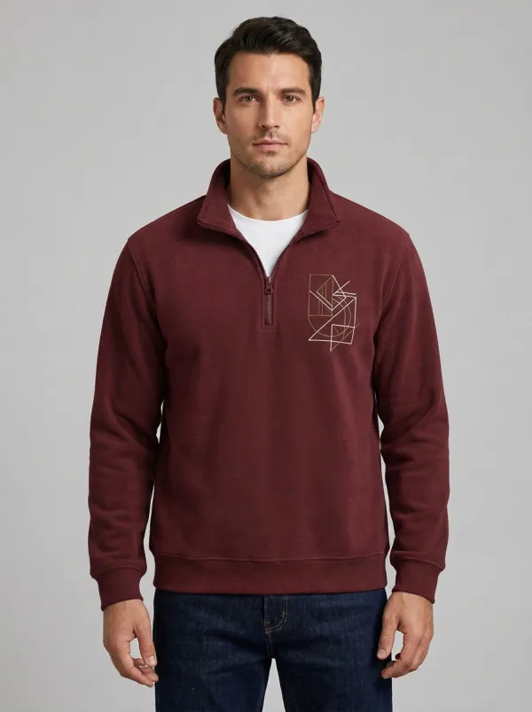 Men's Minimalist Geometric Line-Art Graphic Quarter-Zip-Neck Sweatshirt