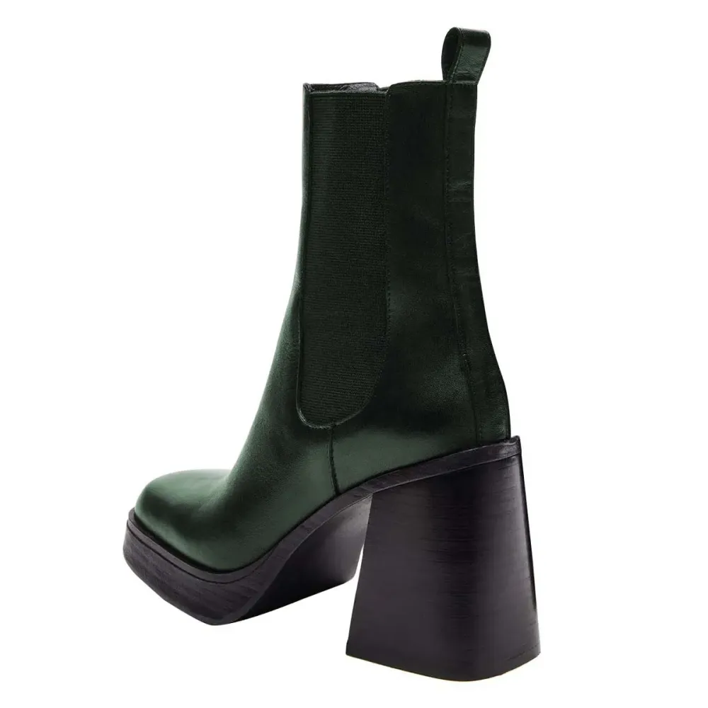 Faux-Leather Square-Toe Chunky-Heel Platform Ankle Boots