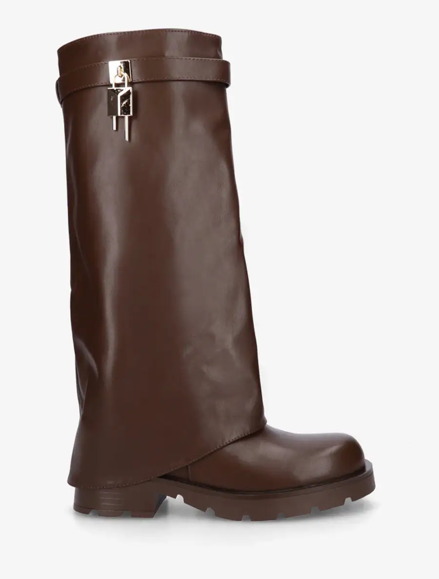 Elegant Block Heel Fold-Over Faux Leather Knee High Boots