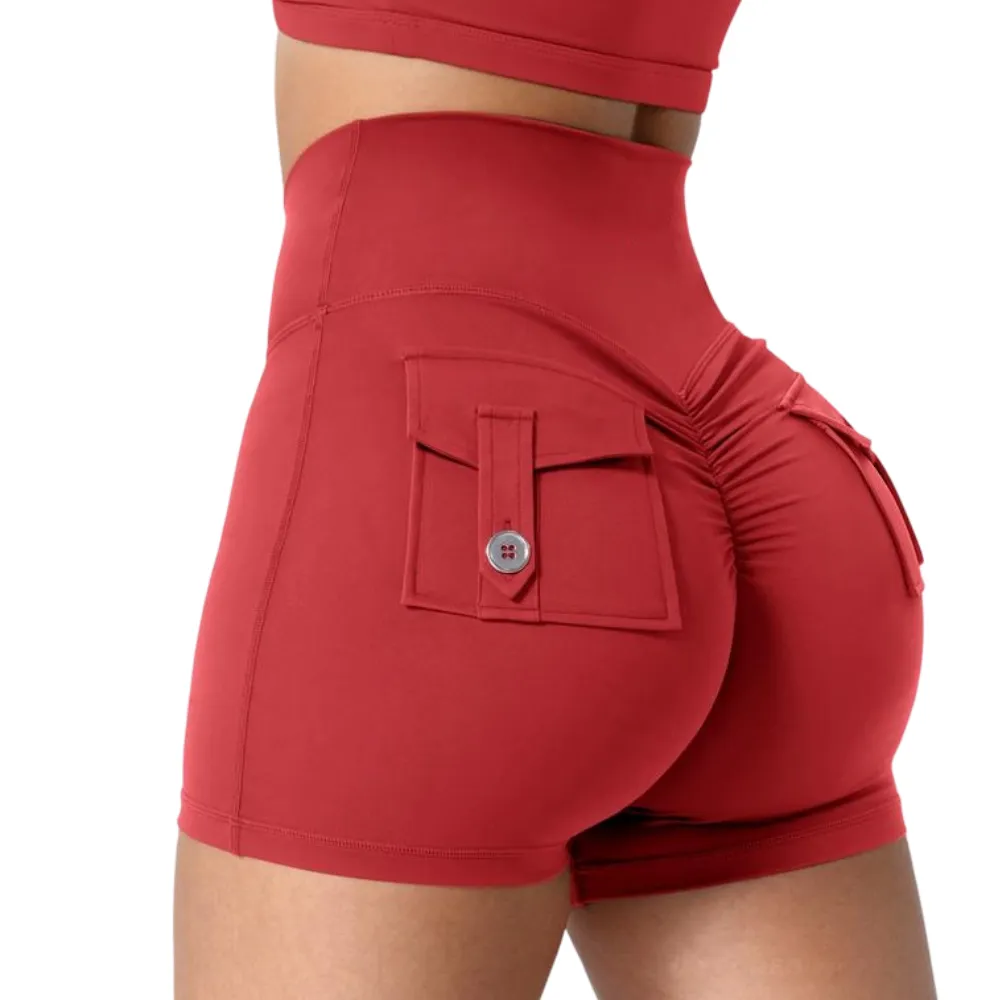 Scrunch Workout Shorts with Pockets Charm Gym Biker Shorts for Women High Waisted Yoga Booty Shorts elastic athletic