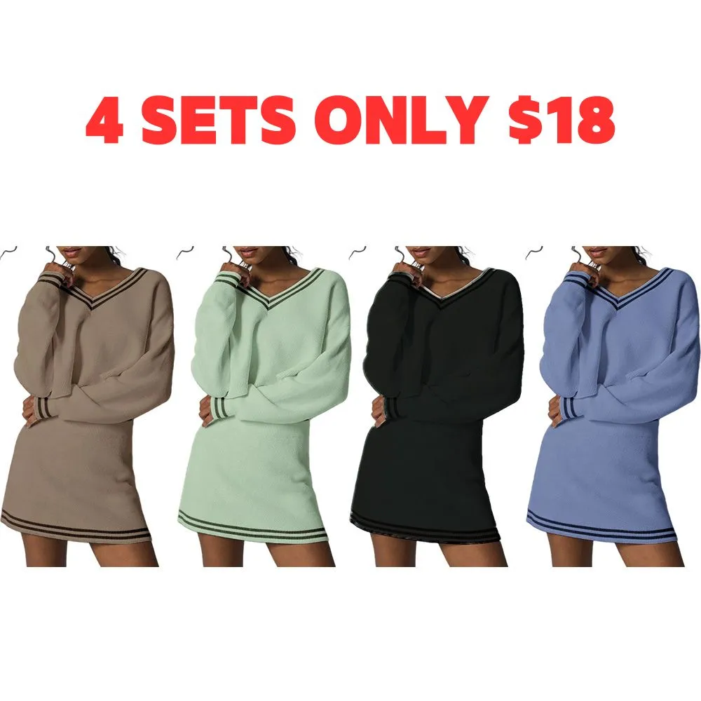 Women’s 2-Piece Knit Sweater & Mini Skirt Set – Casual Fall Lounge & Travel Outfit