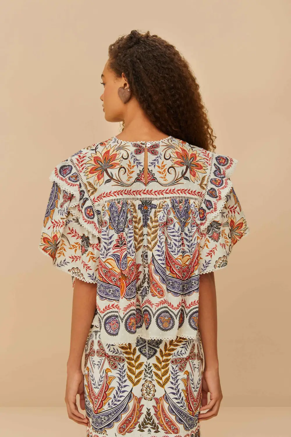 Classic Cotton Lace-Trim Eyelet Floral Blouse