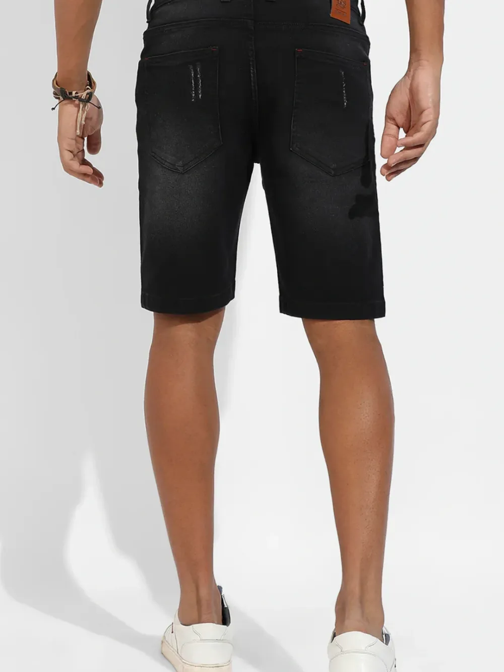 Black Casual Style Distresse Denim Shorts