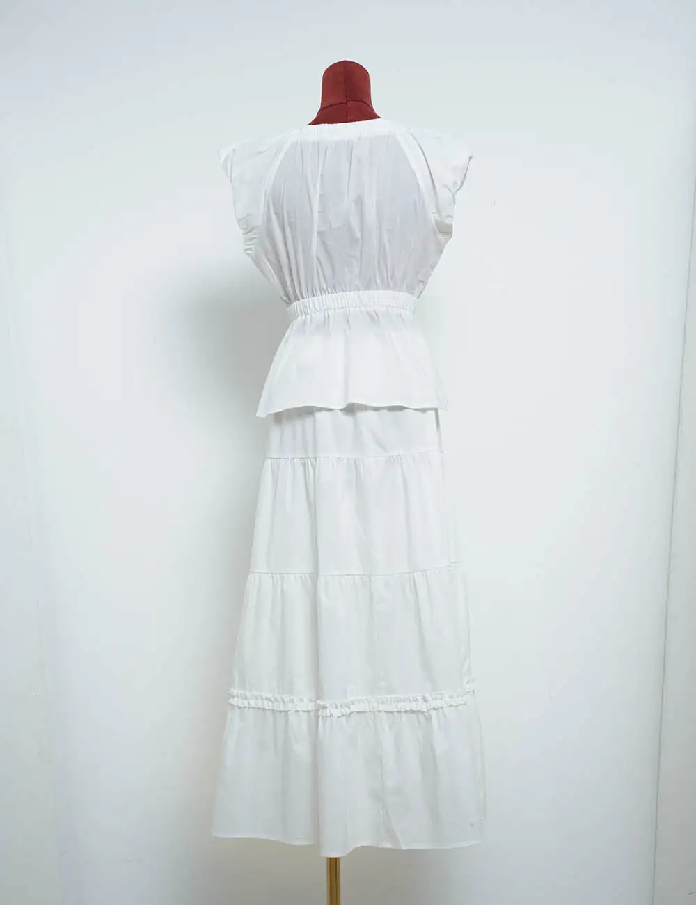 Tiered Hem Elastic Waist Solid Color Midi Skirt
