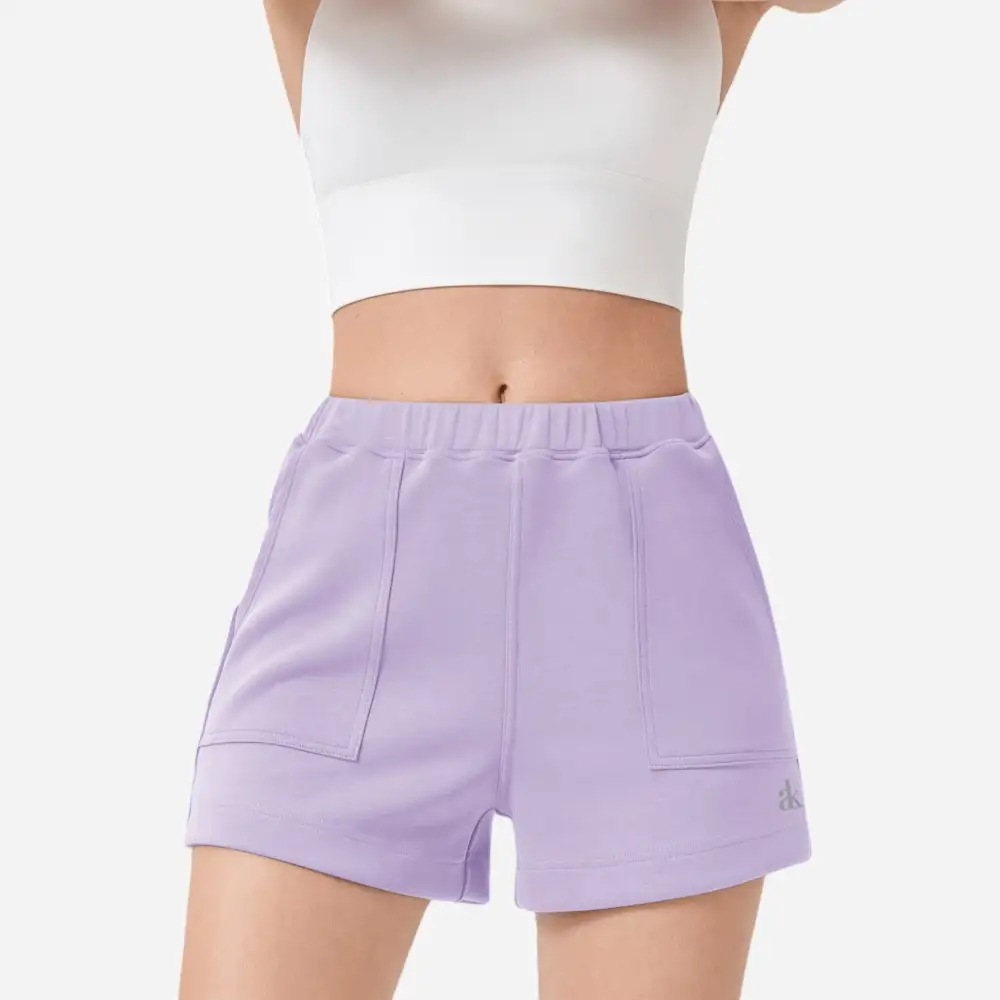 High-Waist Elastic-Waist Side-Pocket Casual Shorts
