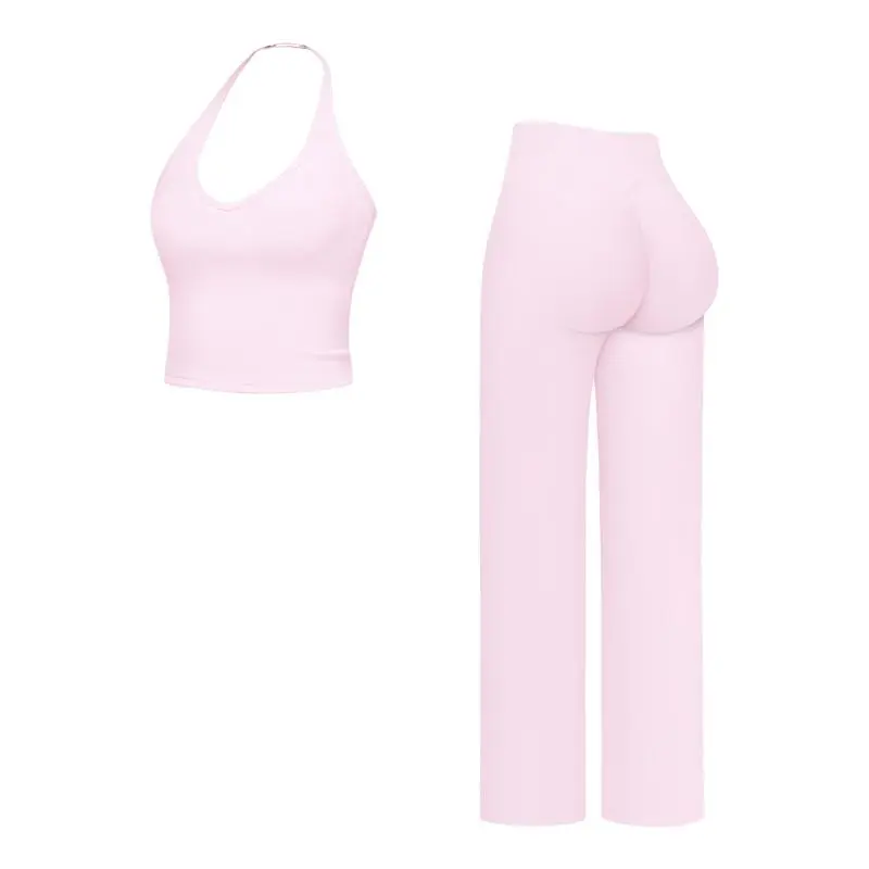 🔥Direct Factory Price - Women's Plain Crop Cami Top & Flare Leg Pants Sports Set