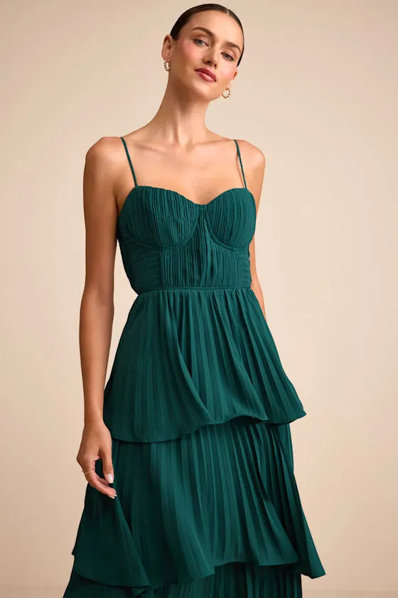 Cascading Crush Light Blue Tiered Bustier Midi Dress