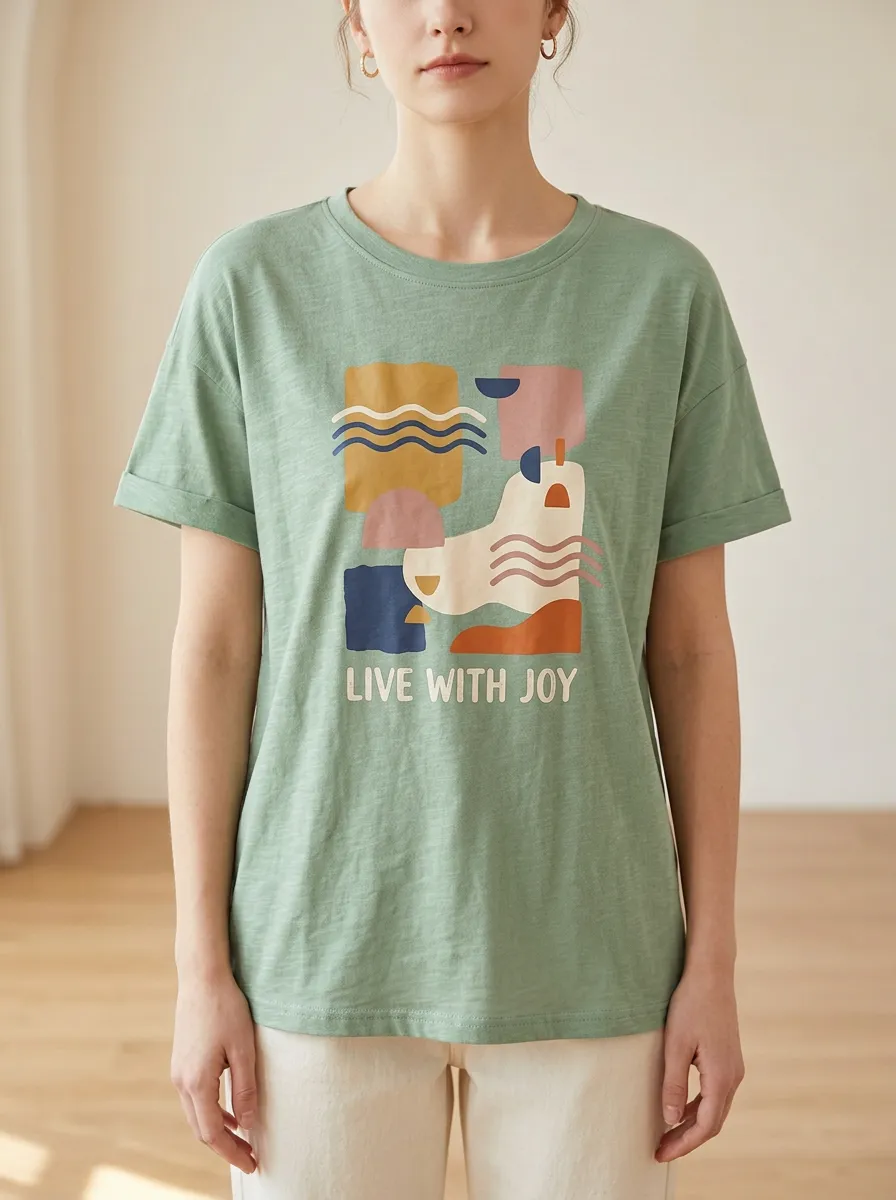 Women's Abstract Art Live With Joy Print T-Shirt