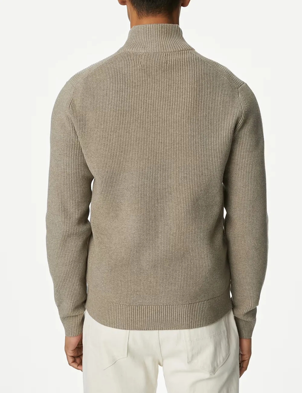 Ribbed Blend Funnel Neck Zip Up Jumper
