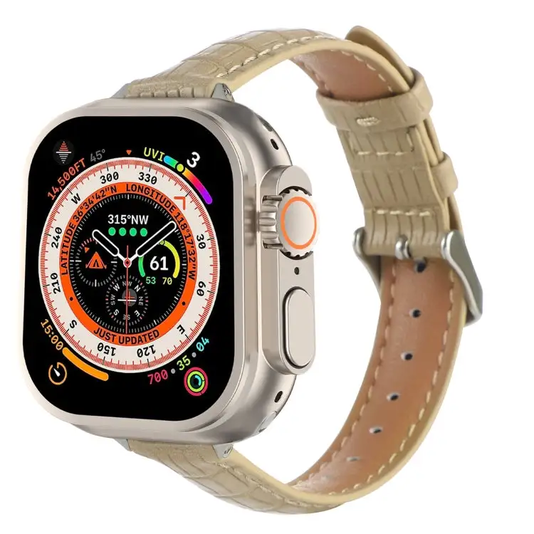 Slim Crocodile Leather Watch Band for Watch Ultra 49 mm - Khaki