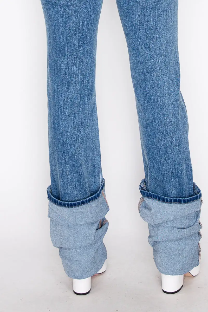 High Rise Straight Leg Cuffed Denim Jeans