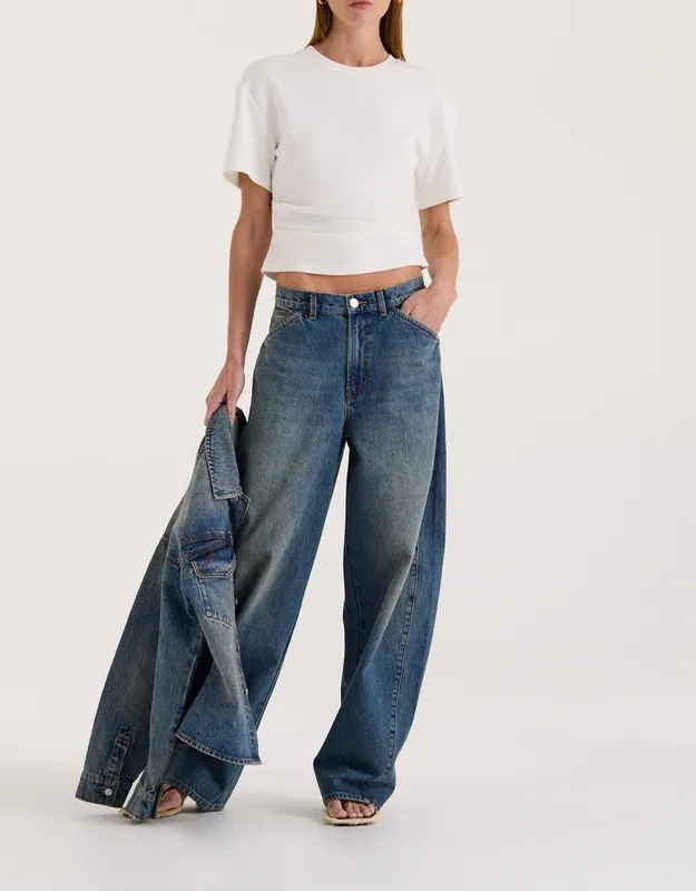 Cream Asymmetric Jersey Tee