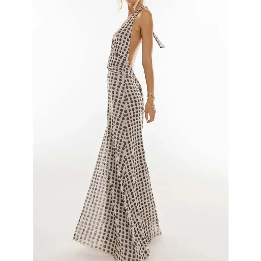 Floral Halter Neck Deep V Maxi Dress