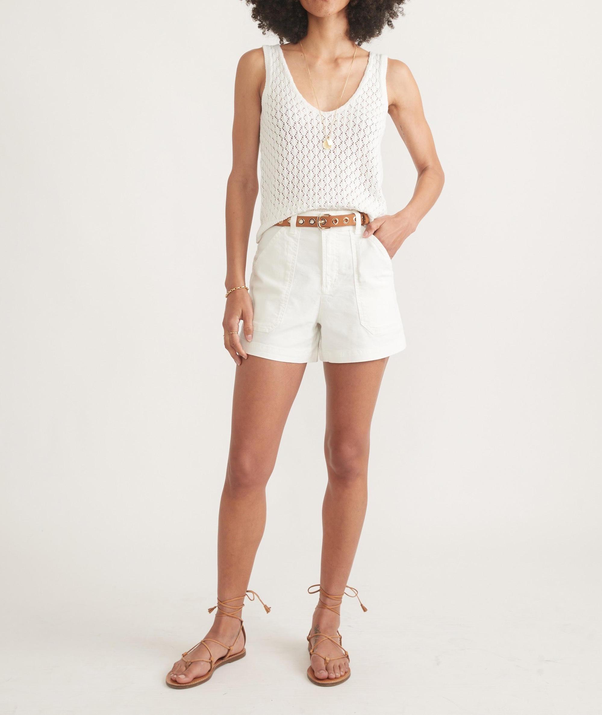 White Linen Knit Sleeveless Garment