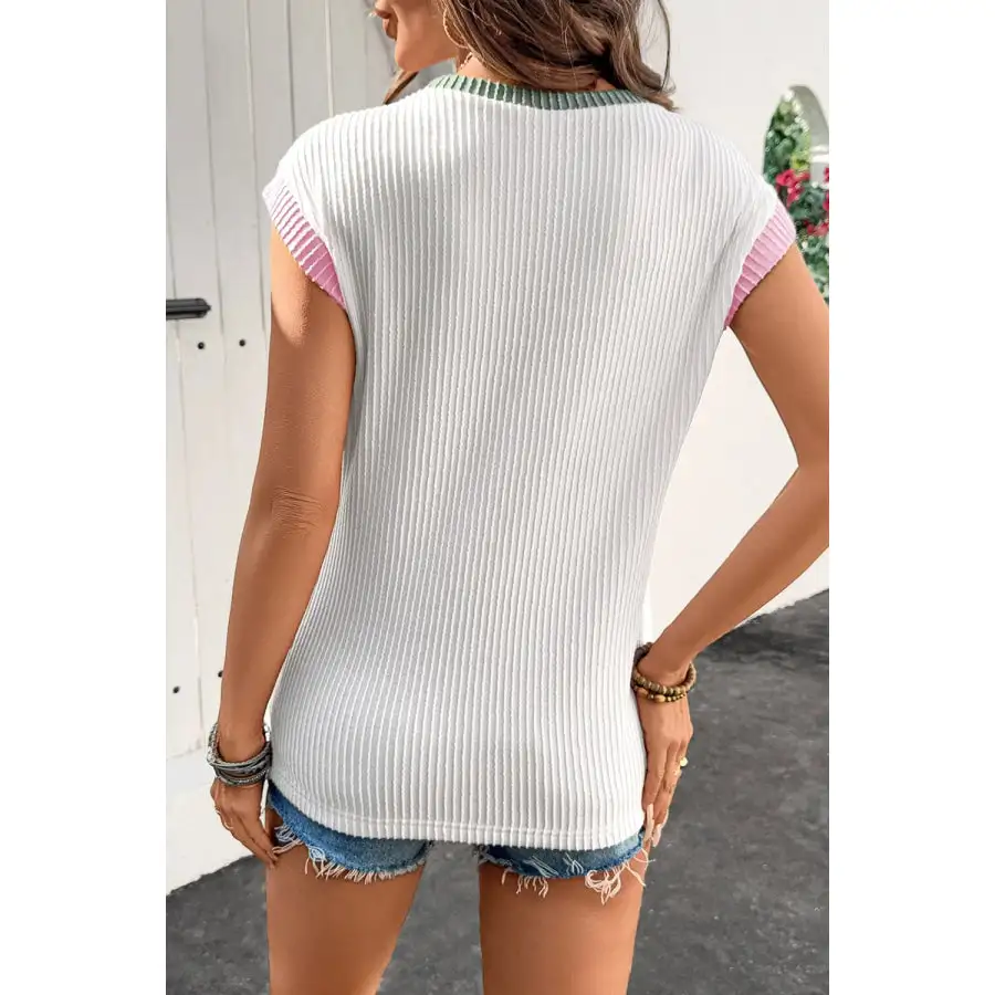 Contrast Trim Ribbed Knit Sleeveless Top